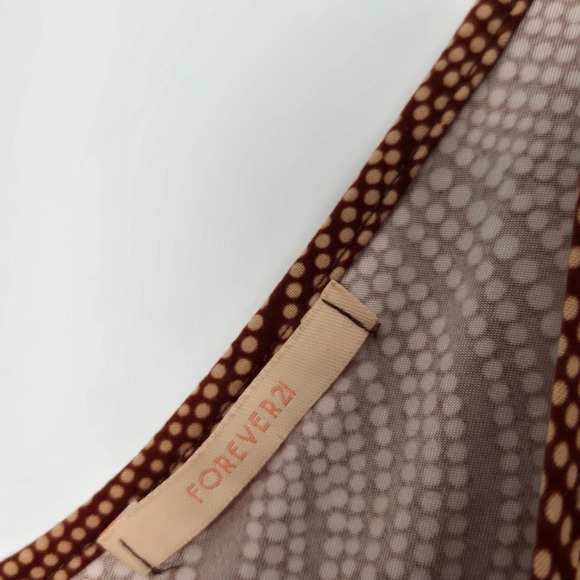 Vtg Y2K Forever 21 Sz S Swirl Dot Print V Neck Tank Top Brown Tan Sleeveless - Picture 3 of 7